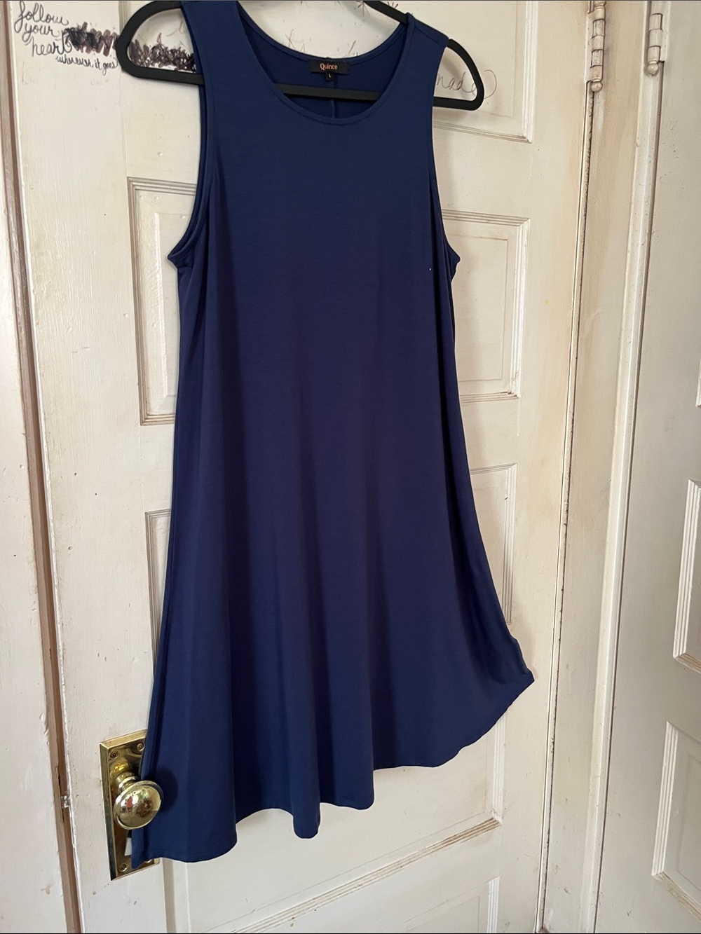 Quince Navy Sleeveless Midi Dress - Classic Scoop Neck - Picture 3 of 3